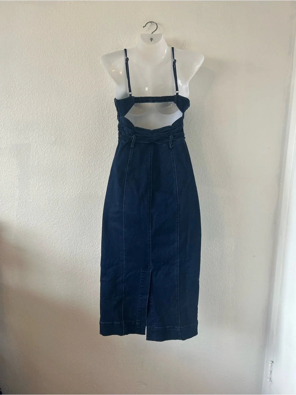 Free People Serenity Ruched Denim Midi Dress Midnight Size S